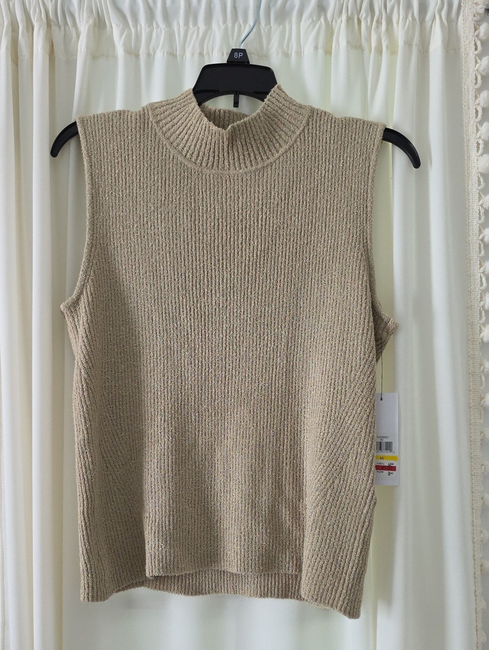 DKNYC Beige Sleeveless Mock Neck Knit Top